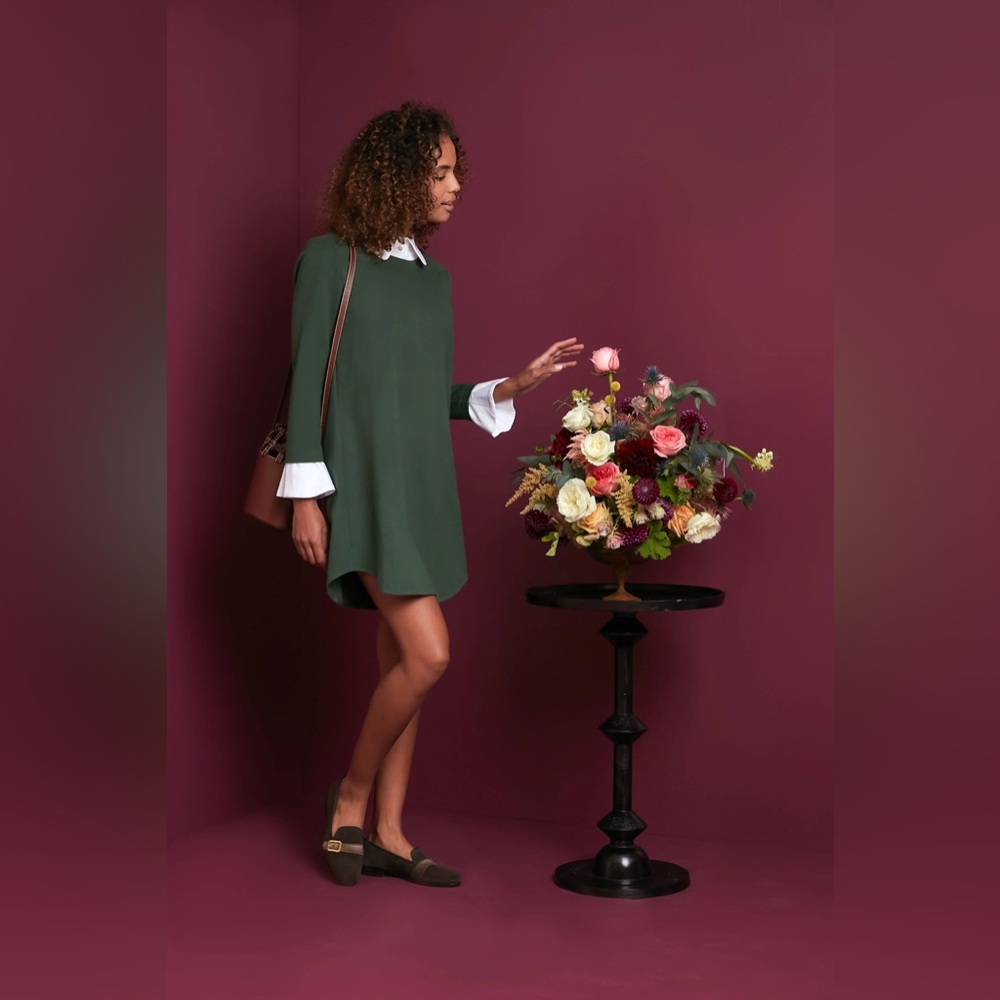 Tuckernuck Forest Green Mini Dress with White Collar & Cuffs